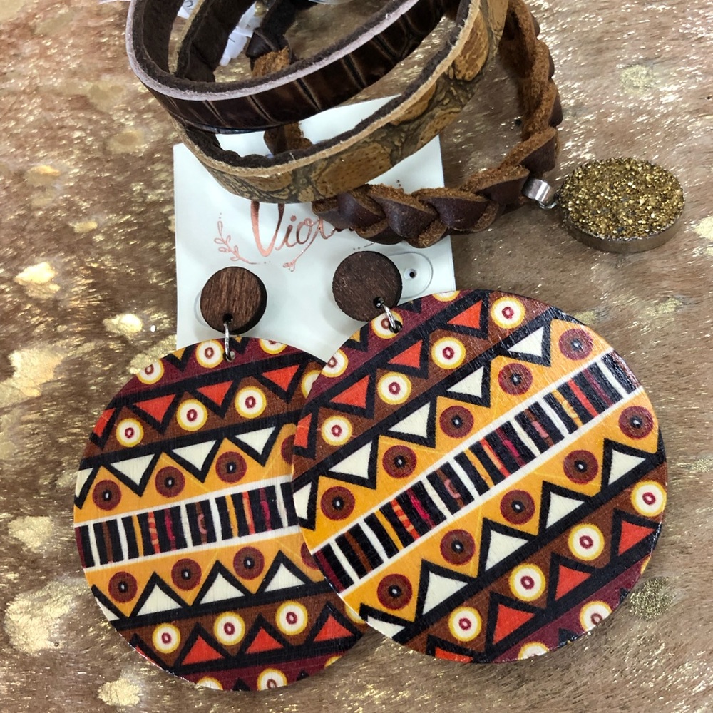 Brown Aztec Wooden Earrings